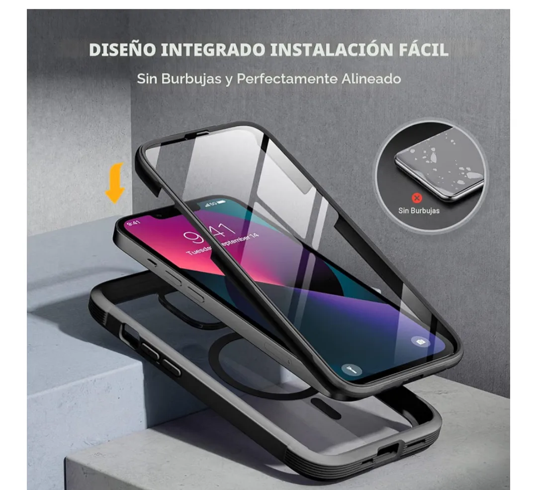 Protección de cuerpo completo, magnético con MagSafe, protección contra caídas de grado militar para iPhone 13