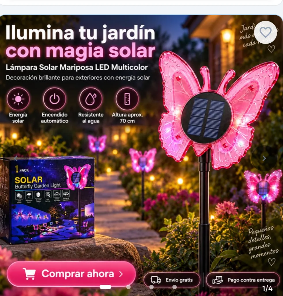 LÁMPARA MARIPOSA SOLAR LED MULTICOLOR