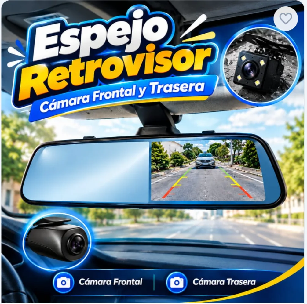 Espejo retrovisor con cámara frontal y trasera